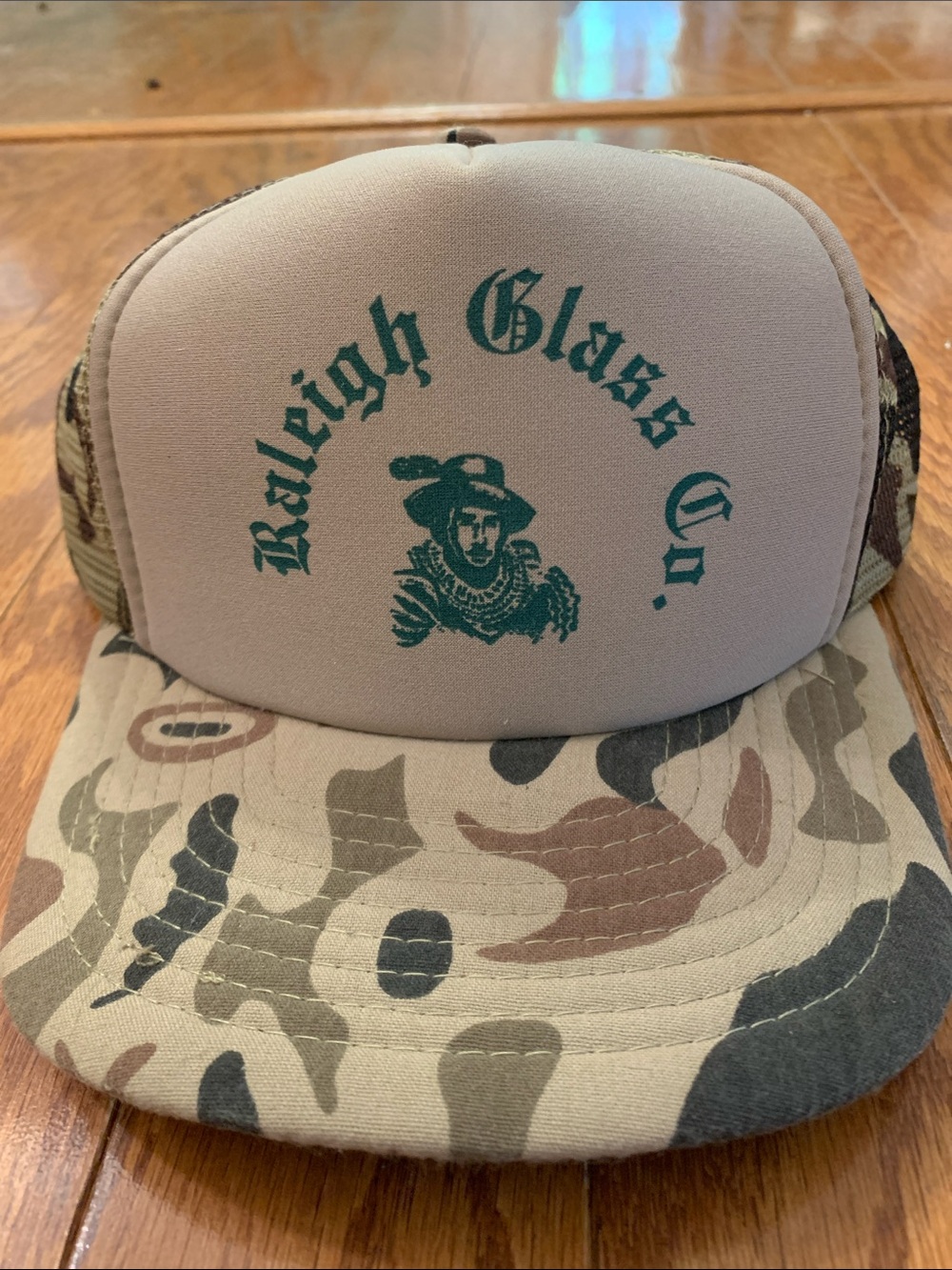 Raleigh Glass Co. Camo Trucker Hat - Beige & Green